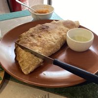 Being corn and mushrooms was empanada    at Estrella Negra in San Pedro De Atacama