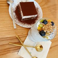 Tiramisu, coconut yogurt with fruits   at Vegegood 素来很好 in Shanghai