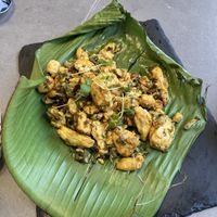 Pan fried “egg” with seasonal flowers   at Vegegood 素来很好 in Shanghai