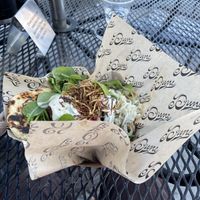 Wind blew the paper to cover the full glory of this delicious falafel wrap but get it anyway. The best falafel sandwich anywhere    at Dune in Los Angeles