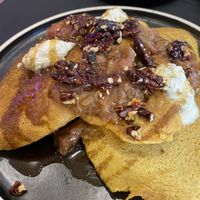 “Custard” pancakes with rhubarb compote and sour cream cashew cheese at 17 Grams in Brighton