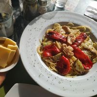 Pasta with veggies and vegan cheese at HUNTER in Podgorica