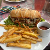 Chickun parm sub, one of the best vegan sandwiches we have ever had. at Salud Para Vida in San Pedro La Laguna