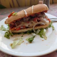 Meatball marinara sandwich at Salud Para Vida in San Pedro La Laguna