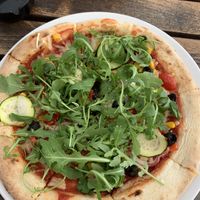 Vegi pizza (veganized with vegan cheese) at Cafinho in Piran