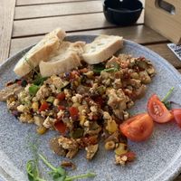 Tofu scramble with vegetables  at Cafinho in Piran