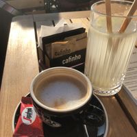 Coffee with oat milk and ginger lemonade   at Cafinho in Piran