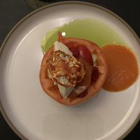 Tomato filled with more tomatoes and a delicious cream  at Frank. in Brussels