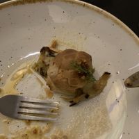 Couldn’t contain myself and took the photo after some bites. Grilled Fennel with apple and buckwheat baked thing on top filled with cream that imitates cheese!  at Frank. in Brussels
