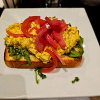 Vegan "egg salad" toast with pickled onions. at Speckled Hen Coffee in Strasburg