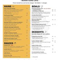 The menue  at Level Up Board Game Cafe in Seminyak