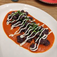 Purple gnocchi with brava sauce at Street & Soul in Toledo