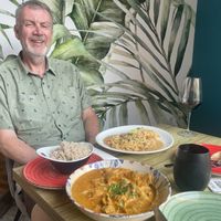 One happy muncher! The ‘Madras  meat ‘ was outstanding!    at Street & Soul in Toledo