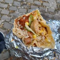 Vegan chicken burrito at Donki in Brussels