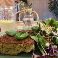 Vegan Zucchini tarte with salad, super delicious!  at Las in Zakopane