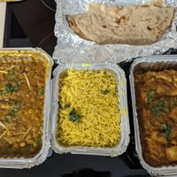 dal, pilau rice, aloo gobi and roti (all vegan) at Dawat in Tavira