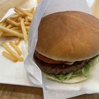 miso cheeseburger and fries at KOMEDA is in Tokyo