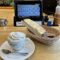 Vienna coffee with whipped cream that comes with a free toast  at KOMEDA is in Tokyo
