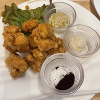 Tofu fries with garlic sauce, mayo and an unknown powder (spice?) with a nice taste   at KOMEDA is in Tokyo