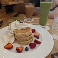 Vega pancakes with fruit and cream. at KOMEDA is in Tokyo