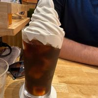 Oatmilk iced coffee with soft serve  at KOMEDA is in Tokyo