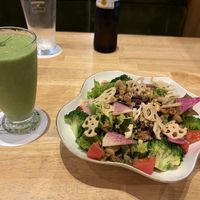 salad and green smoothie  at KOMEDA is in Tokyo