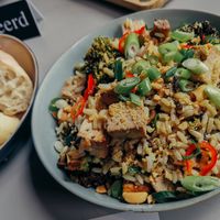 Wild rice with tofu, mushroom and veggies at King George Cafe in Sint-niklaas