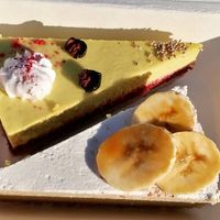 Banofee cheesecake and lemon and raspberry cheesecake at Wise Cicada Wholefood Cafe in Auckland