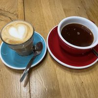 Cortado with oat milk and americano  at Cafe Noti in Mallorca