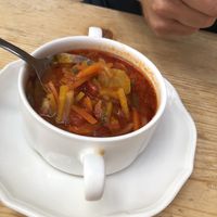 Vegan minestrone soup at Kristall Restaurant at Kofelalm in Sonnenalpe Nassfeld