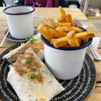 Hoisin “duck” wrap and fries at Greengage Tree in Luton