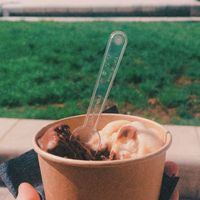 Dark chocolate & orange, + banana sorbet at Delicious in Rouen