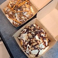 The praline was good. The other is cookie monster at Cinnaholic in Addison