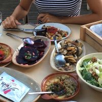 Salad on the right is vegetarian, everything else vegan at Avli in Corfu