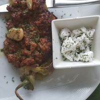 Anaheim pepper with vegan feta at Wine Time in Chico