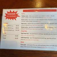 Menu options at Anbinik Restaurant in Jabiru