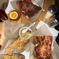The slab spread! top is non-veg friend, bottom is vegan  at Slab Sicilian Street Food in Portland