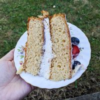 Slice of vegan birthday cake at Victoria's Sponge in Steyning