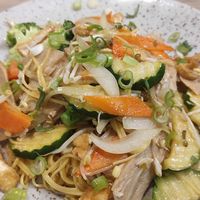 Noodles with veggies, tofu and "chicken" at Loving Hut in Reykjavik