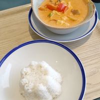 Steamed rice and panang curry at Loving Hut in Reykjavik