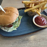 Beyond hamburger with fries  at Loving Hut in Reykjavik