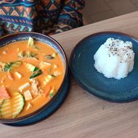 Panang curry with rice at Loving Hut in Reykjavik