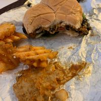 Black Burger and fries  at Cafe 1610 in Dayton