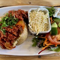 Vegan chilli and vegan cheese jacket potato   at Ness Deli in Drumnadrochit