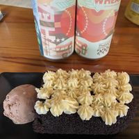 Amazing chocolate caramel cake  at Prairie Street Brewing Co in Rockford