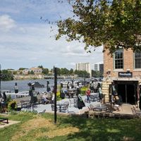 Dockside outdoor terrace at Prairie Street Brewing Co in Rockford