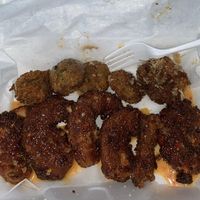 Vegan Bang Bang Shrimp and Brussels sprouts  at Supreme Oasis Bakery and Deli in Philadelphia