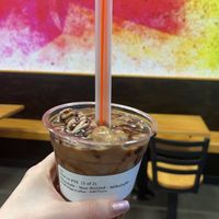 Vegan espresso & chocolate flavored milkshake with chocolate sauce  at Buzzed Bull Creamery in Pigeon Forge