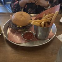 Plant Based vegan Harvest (smashed) Burger with Fries  at Beertown in Guelph