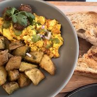 Brunch menu: Hangry Panda - tofu scramble, vegan sausage, fennel bread  at Monarch in Brooklyn